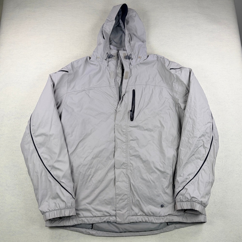 Lands End Mens XL Tall Gray Insulated Hooded Nylon Jacket Full Zip Windbreaker